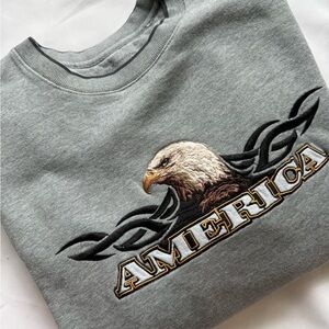 croft & barrow Gray Embroidered Eagle Sweatshirt